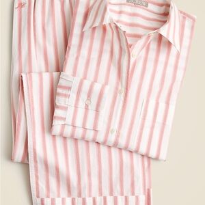 NWT J.Crew Pink Striped Cotton Long Sleeve Shirt/Full Length Pant Pajama Set S